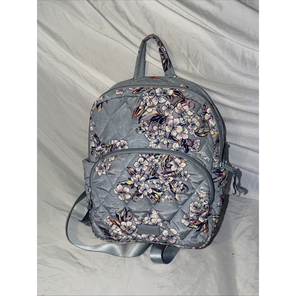 Vera Bradley Quilted Floral Backpack Gray Botanical Print Cherry‎ Blossom